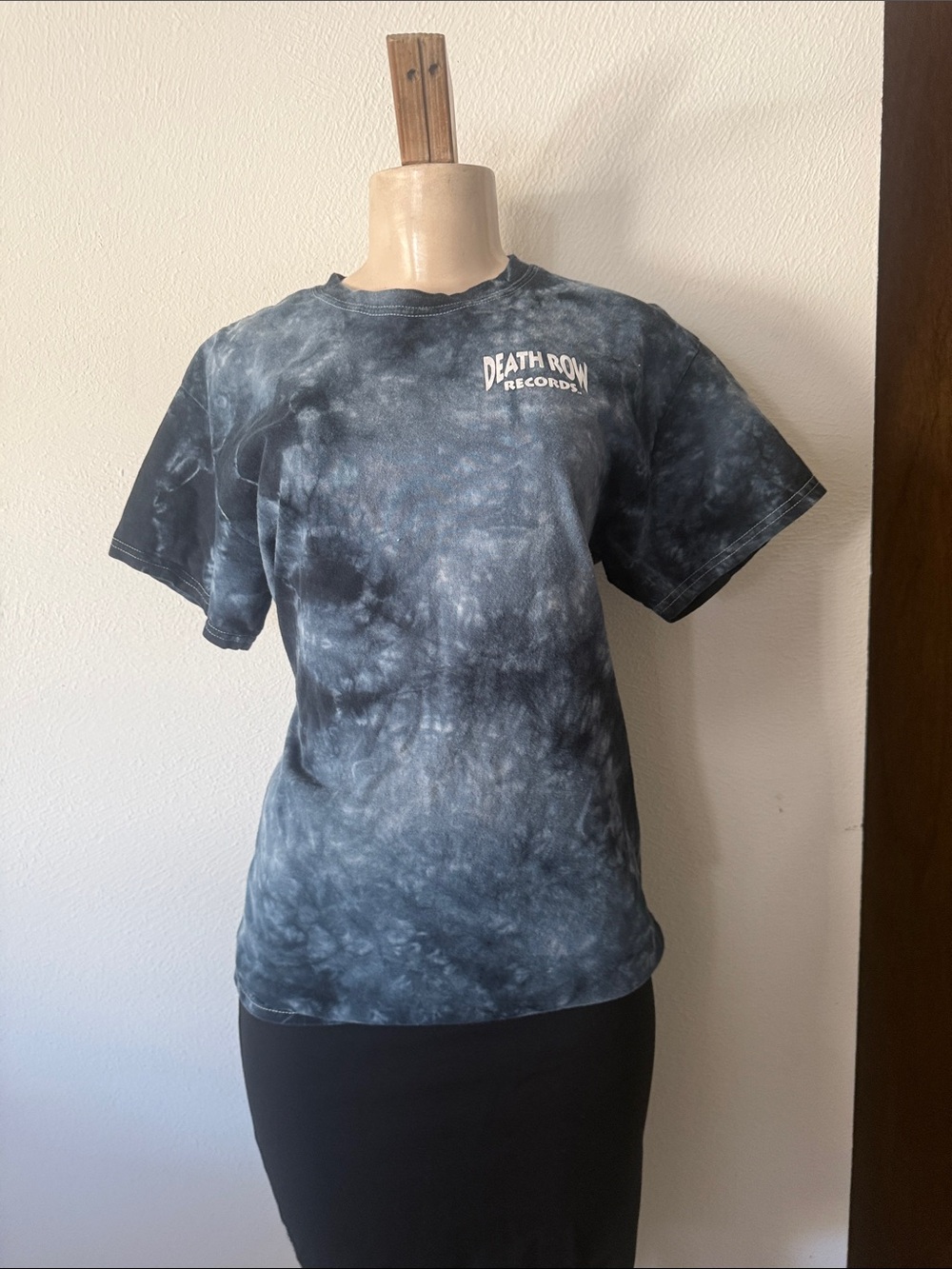 Death Row Records Women's Black and Blue Tie-Dye Short Sleeve Tee M Vtg
